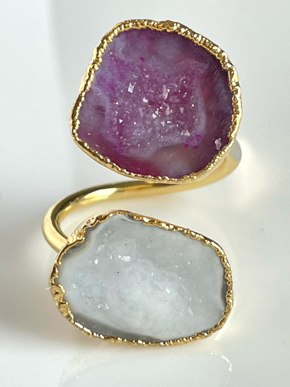 18K Gold Plated White & Purple Geode Druzy Wrap Ring